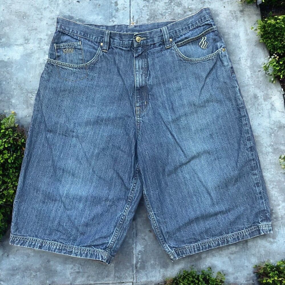 Rocawear Vintage Y2K Embroidered Denim Blue Jorts Shorts Baggy Fit Men's Size 40